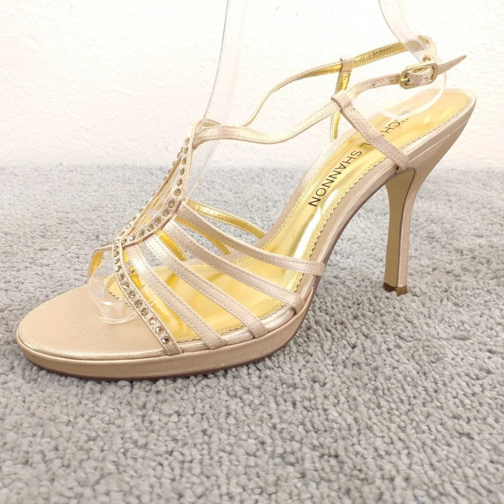 Michael Shannon Jordy Womens 9 Shoes Open Toe Gold Rhinestone Slingback Heels